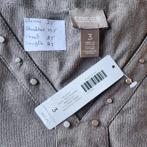 New $64.95 Chico's Top Blouse Size 3 Gray Long Sleeve V-Neck Pullover - Picture 5 of 16